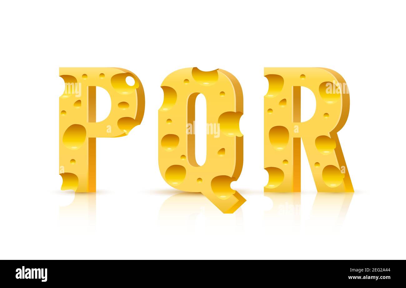 Cheese font 3d symbol, letter P Q R set. Vector illustration Stock Vector