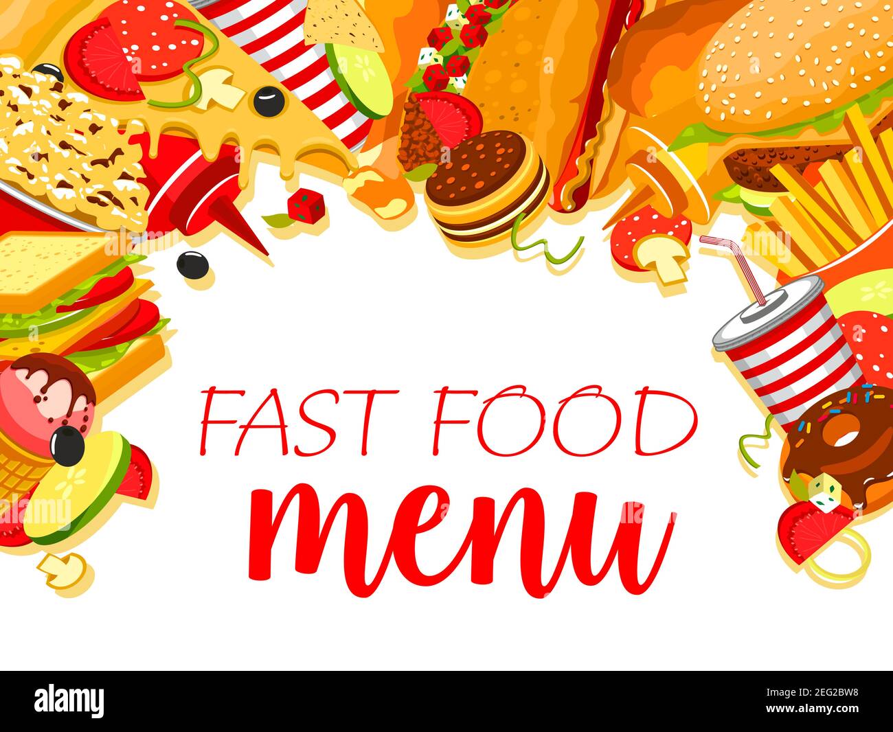 Fast food restaurant menu banner with fastfood burger and drink ...