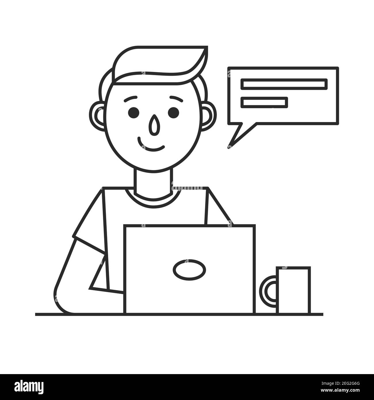 Smiling man with laptop. Design concept or icon of social networking ...