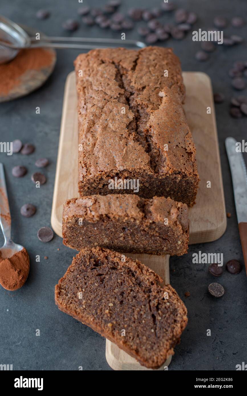 sweet home made chocolate almond sponge cake Stock Photo Alamy