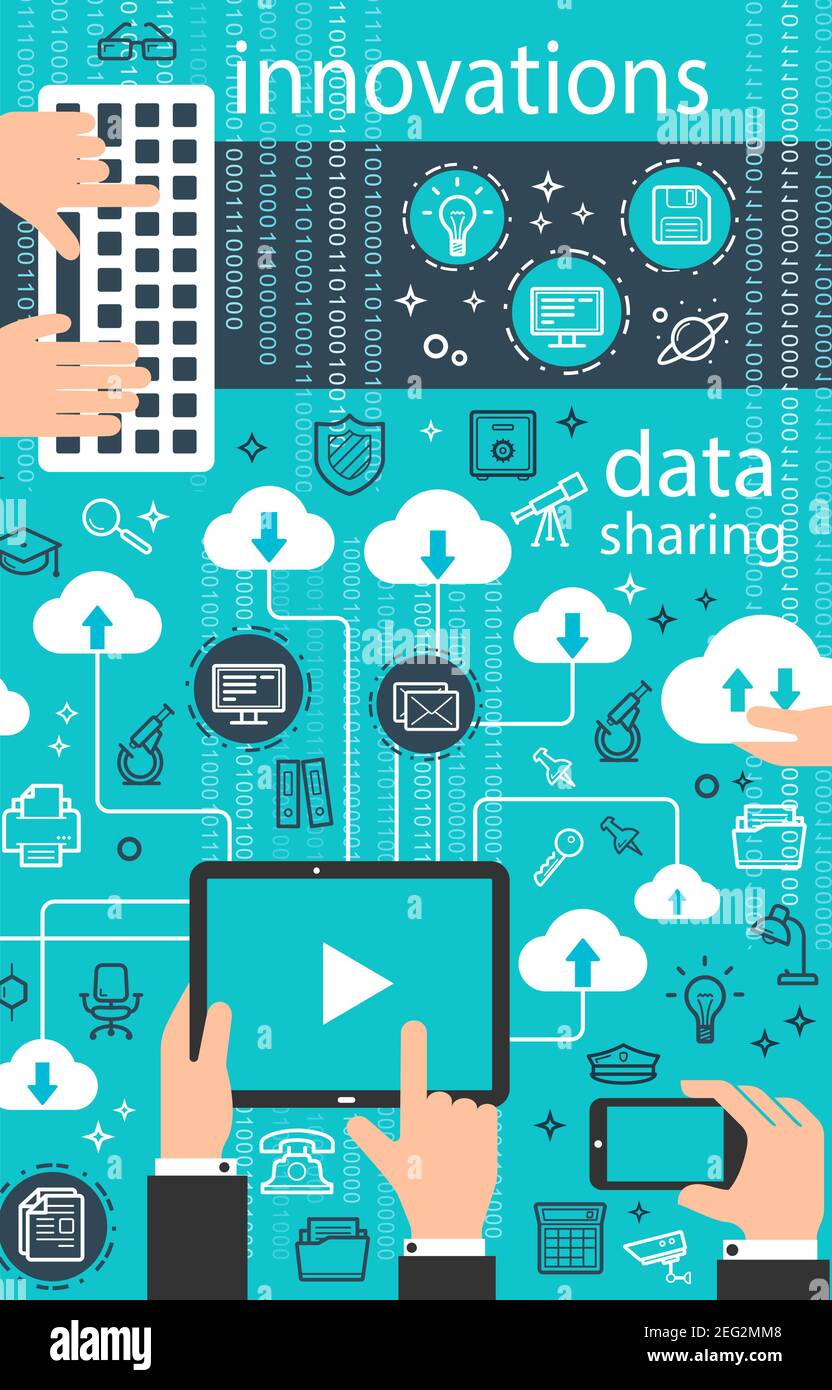 data technology and digital storage and sharing poster. Vector