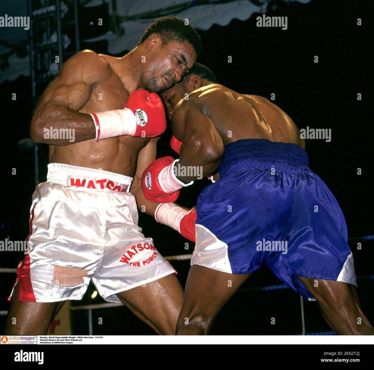 boxing world supermiddle weight white hart lane 21 9 91 michael watson lt and chris eubank rt mandatory credit action images stock photo alamy