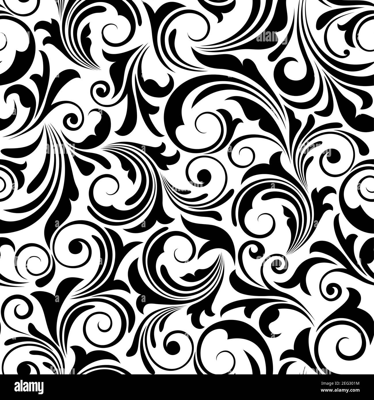 Vector seamless black and white floral pattern. Stock Vector