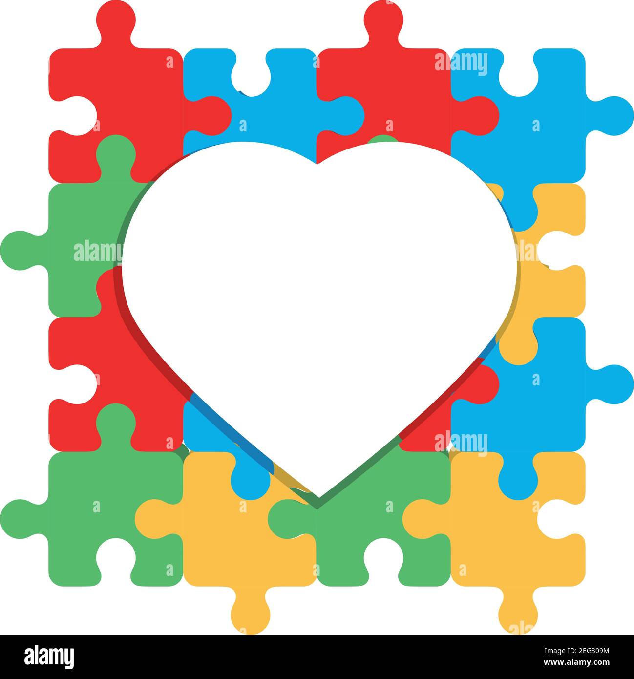 world autism day heart on colored puzzles pieces vector illustration