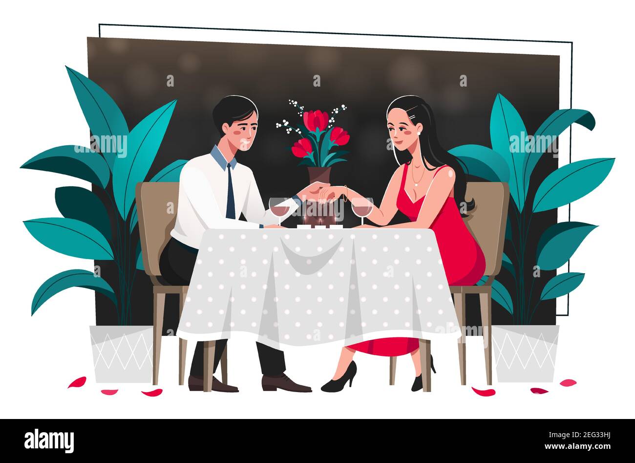 Young couple enjoying a romantic dinner date Stock Vector