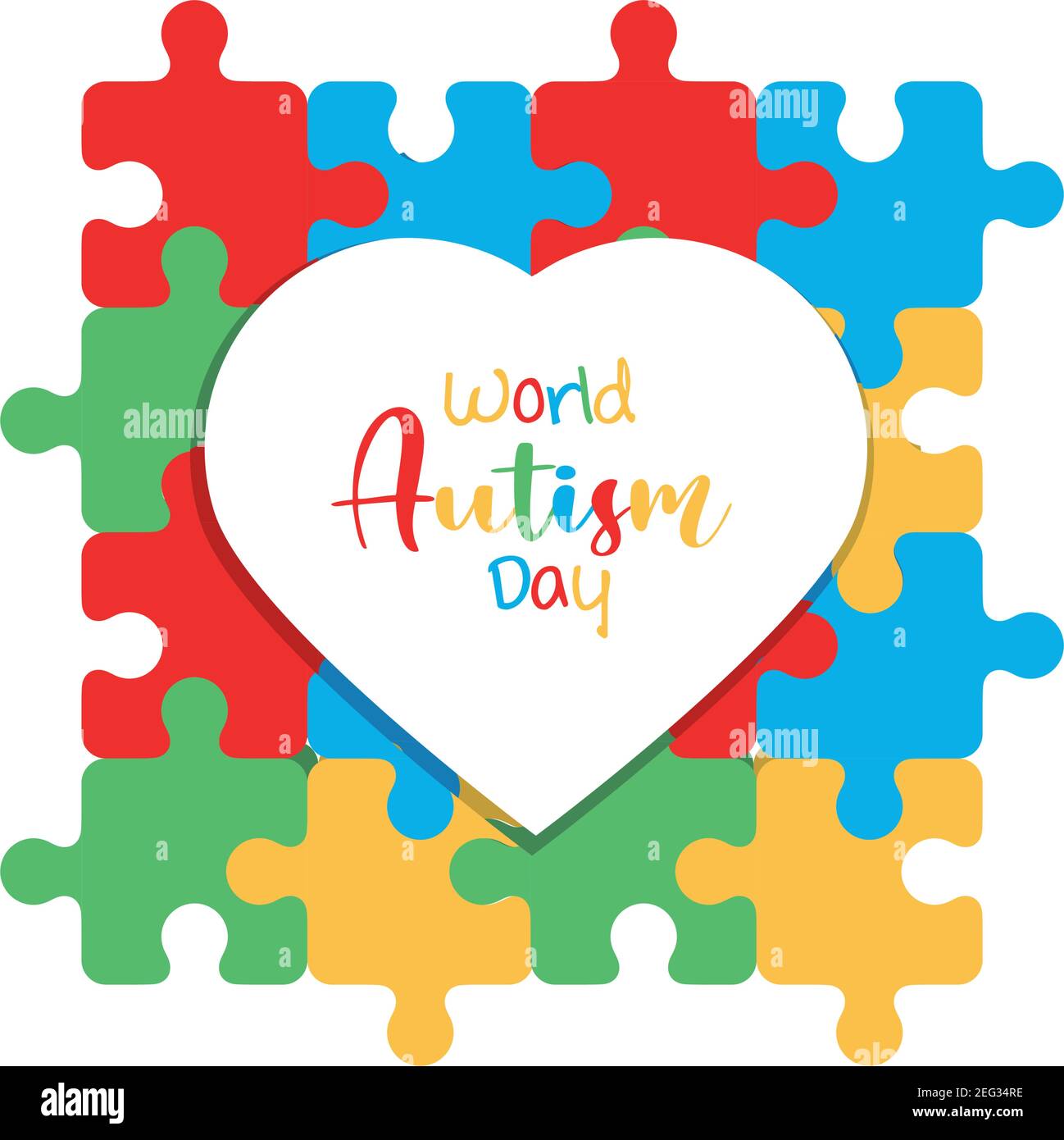 world autism awareness day in heart over puzzles vector illustration Stock Vector
