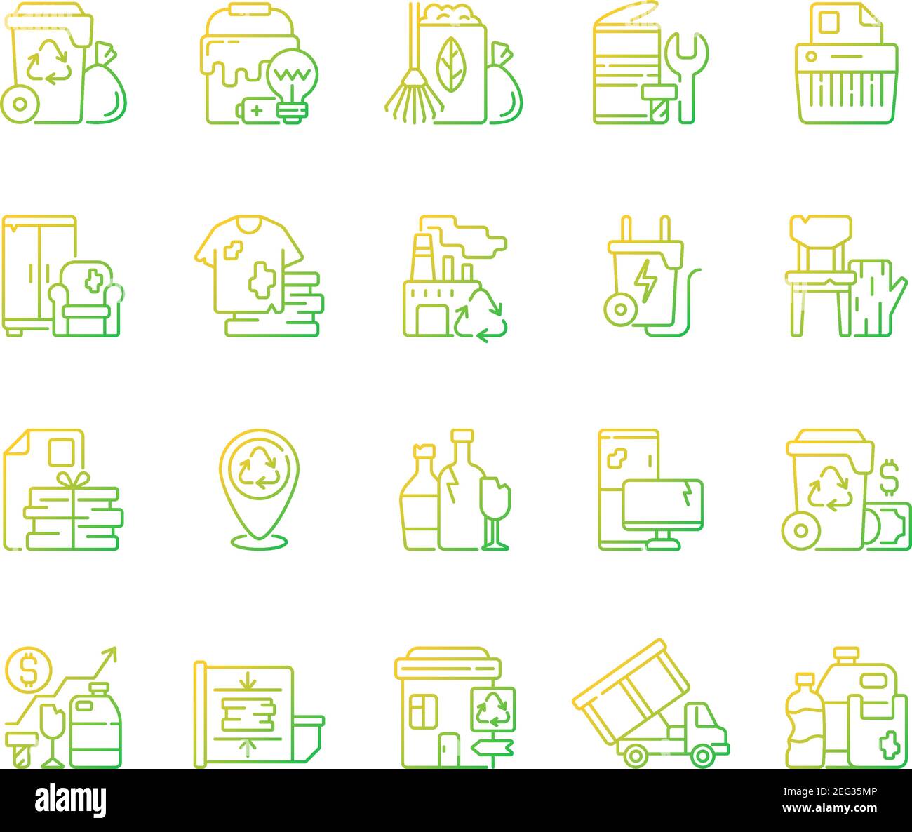 Waste management gradient linear vector icons set Stock Vector