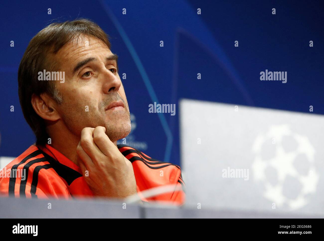 Soccer Football - Champions League - Real Madrid Press Conference - Moscow, Russia - October 1, 2018   Real Madrid coach Julen Lopetegui during the press conference   REUTERS/Sergei Karpukhin Stock Photo