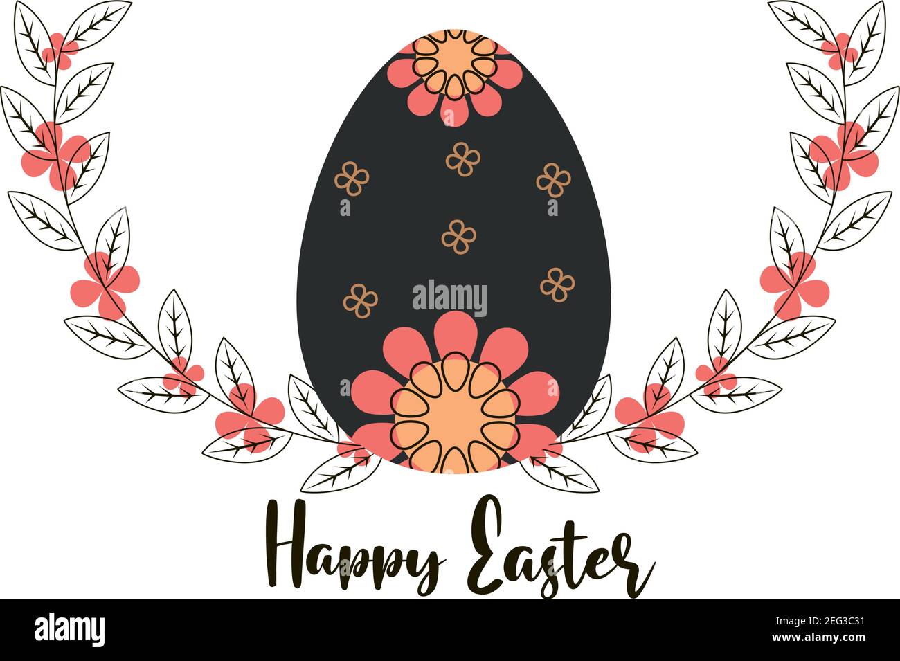happy easter egg with printed flowers decoration vector illustration ...