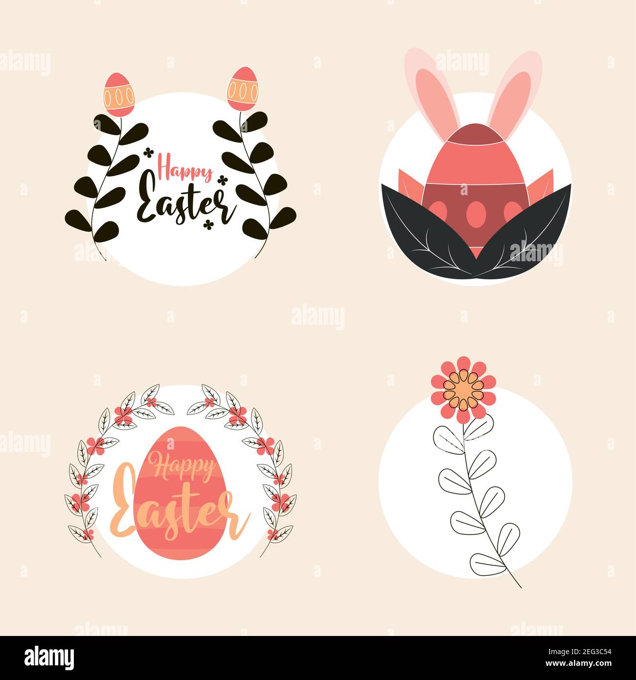 set happy easter with eggs flower flora leaves decoration vector ...