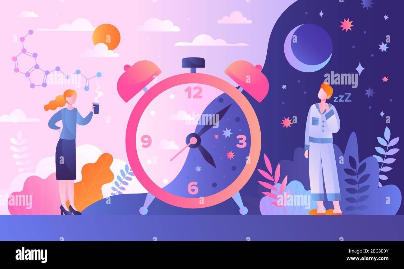 Circadian rhythm concept with tiny characters Stock Vector