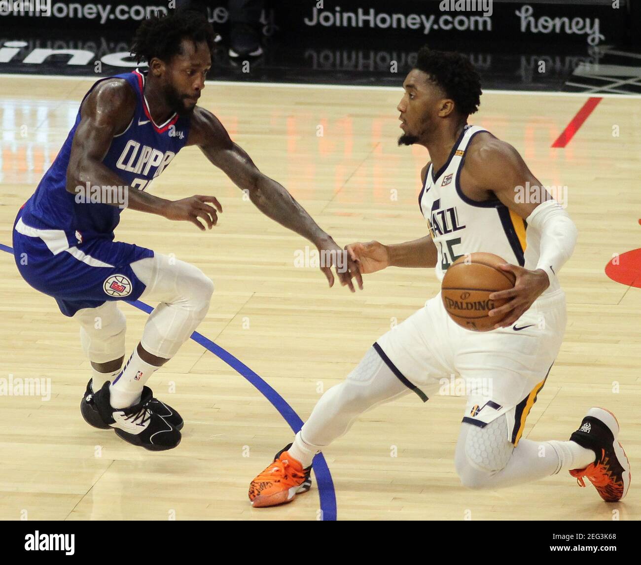 February 17 2021 The Los Angeles Clippers Vs The Utah Jazz At Staples Center In Los Angeles Ca On Wednesday February 17 2021 Donovan Mitchell Of The Utah Jazz Crosses Over Patrick Beverly