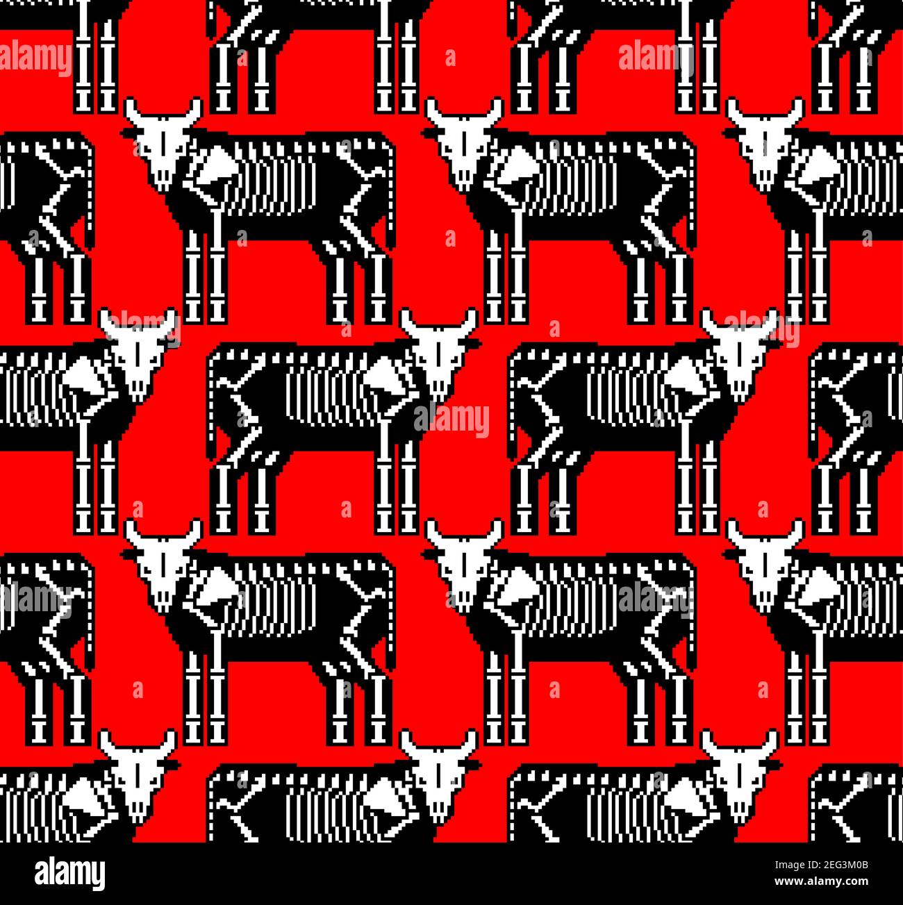 Cow skeleton pixel art pattern seamless. 8 bit Farm animal bones ...