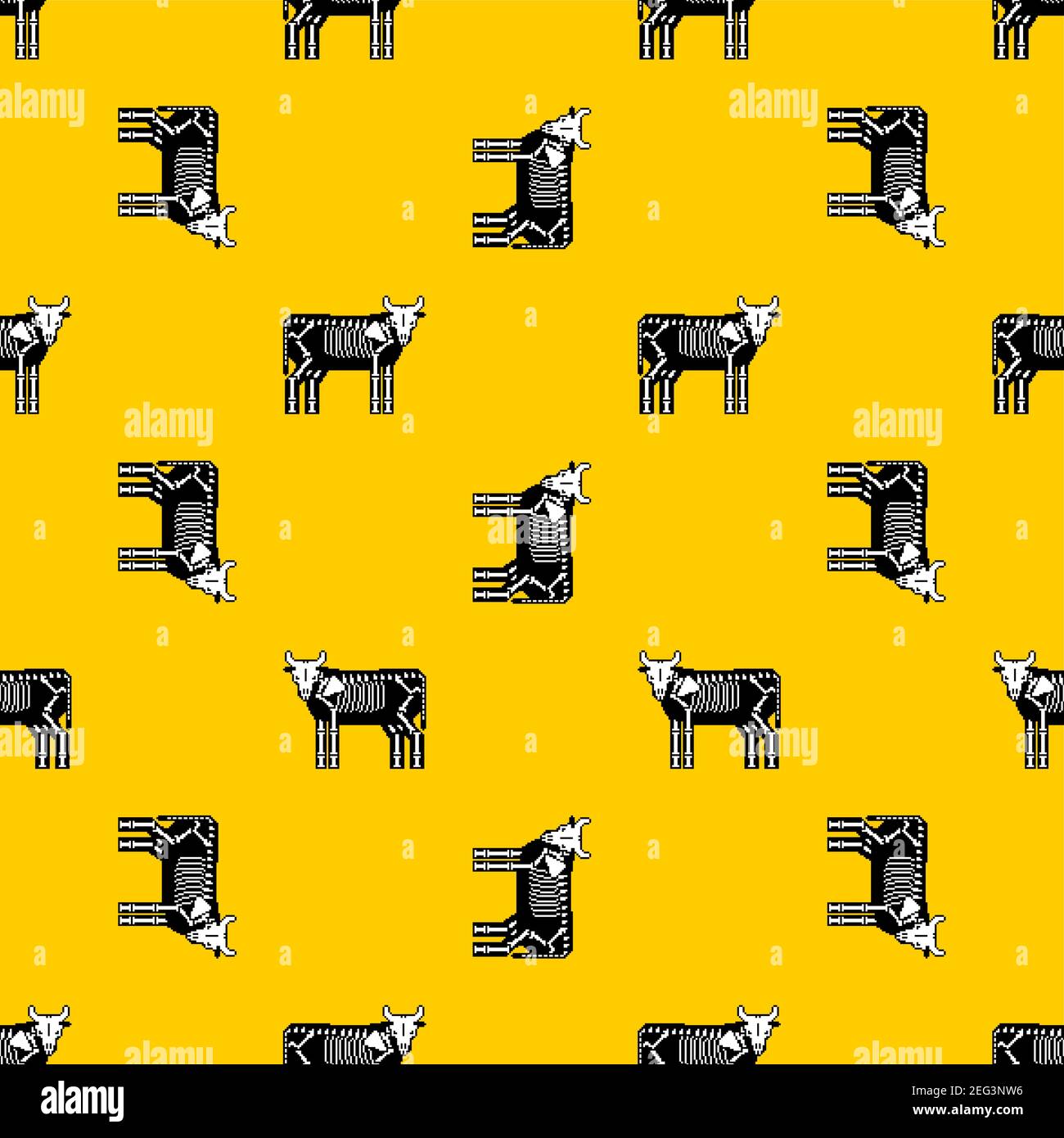 Cow skeleton pixel art pattern seamless. 8 bit Farm animal bones ...