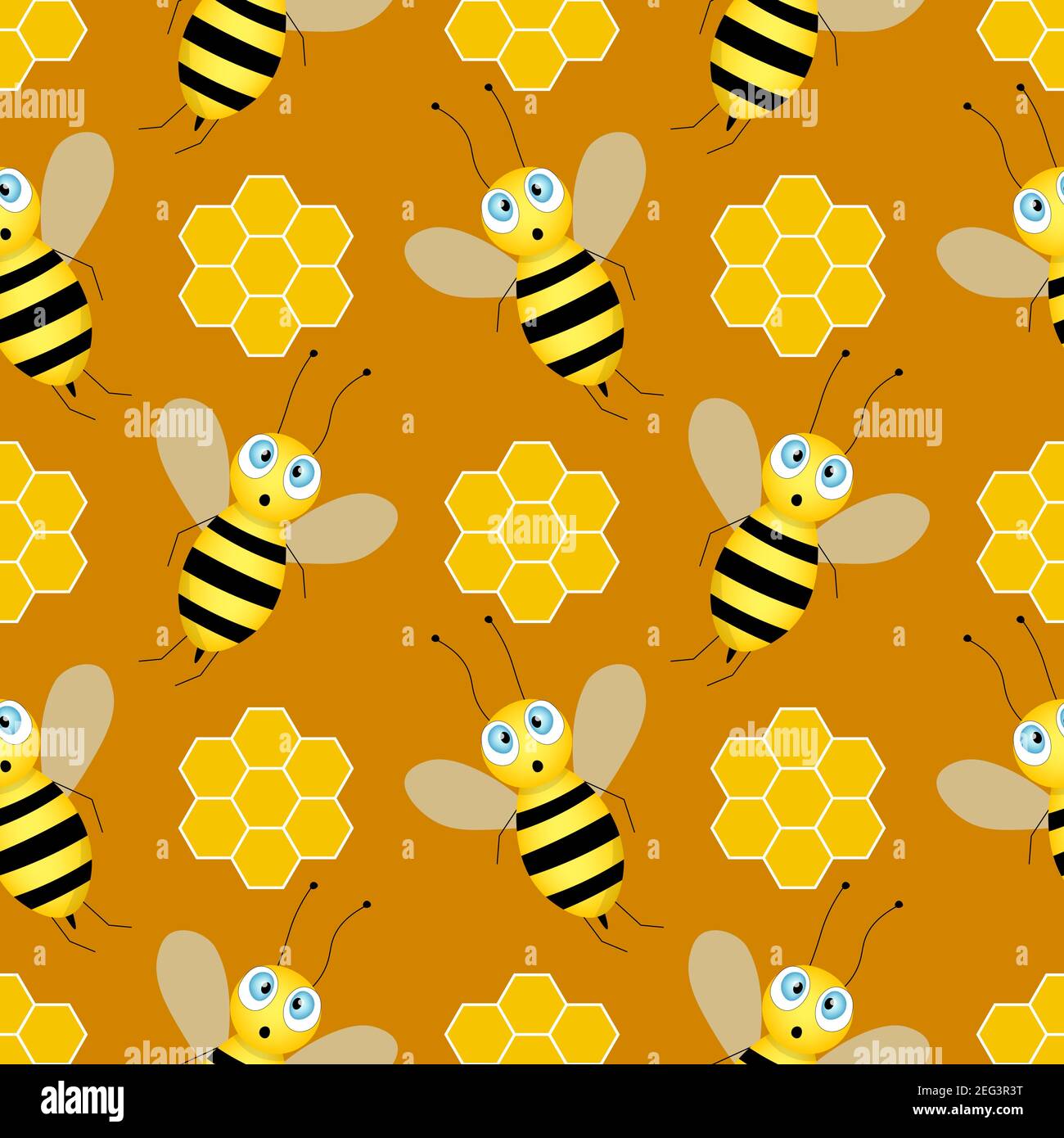 Seamless pattern with bees and honeycombs on brown background. Small ...
