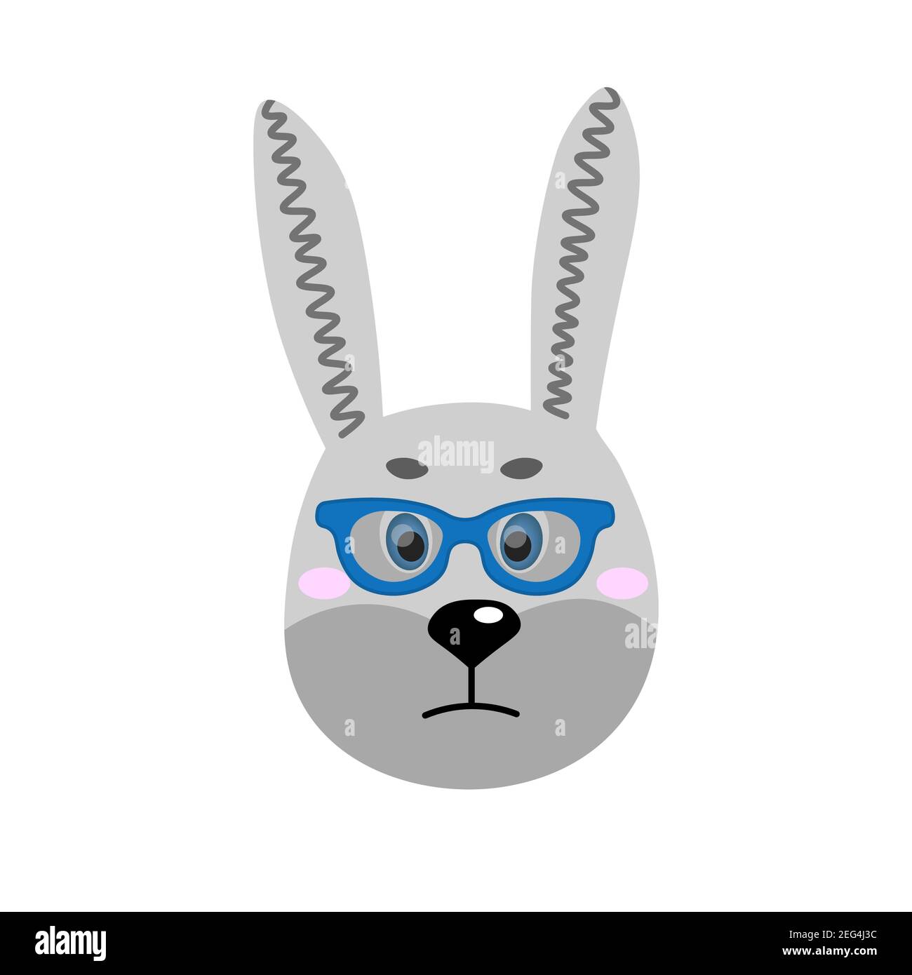 Colorful cute vector hare face in sunglasses. One object on a white background. Cartoon flat illustration. Emoji funny animal. Embarrassed smile Stock Vector