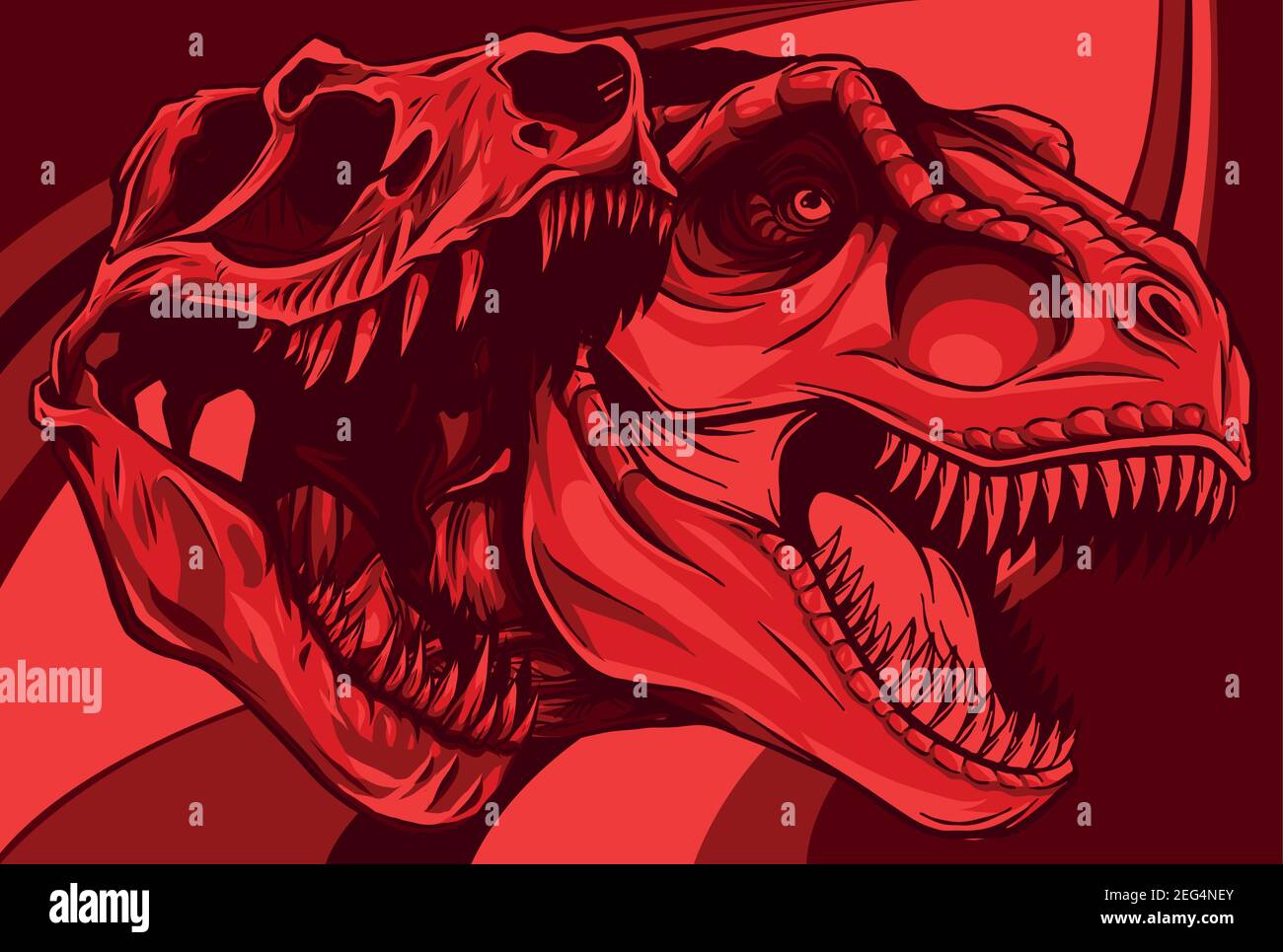 Tyrannosaurus rex with skull fossil vector illustration design Stock Vector