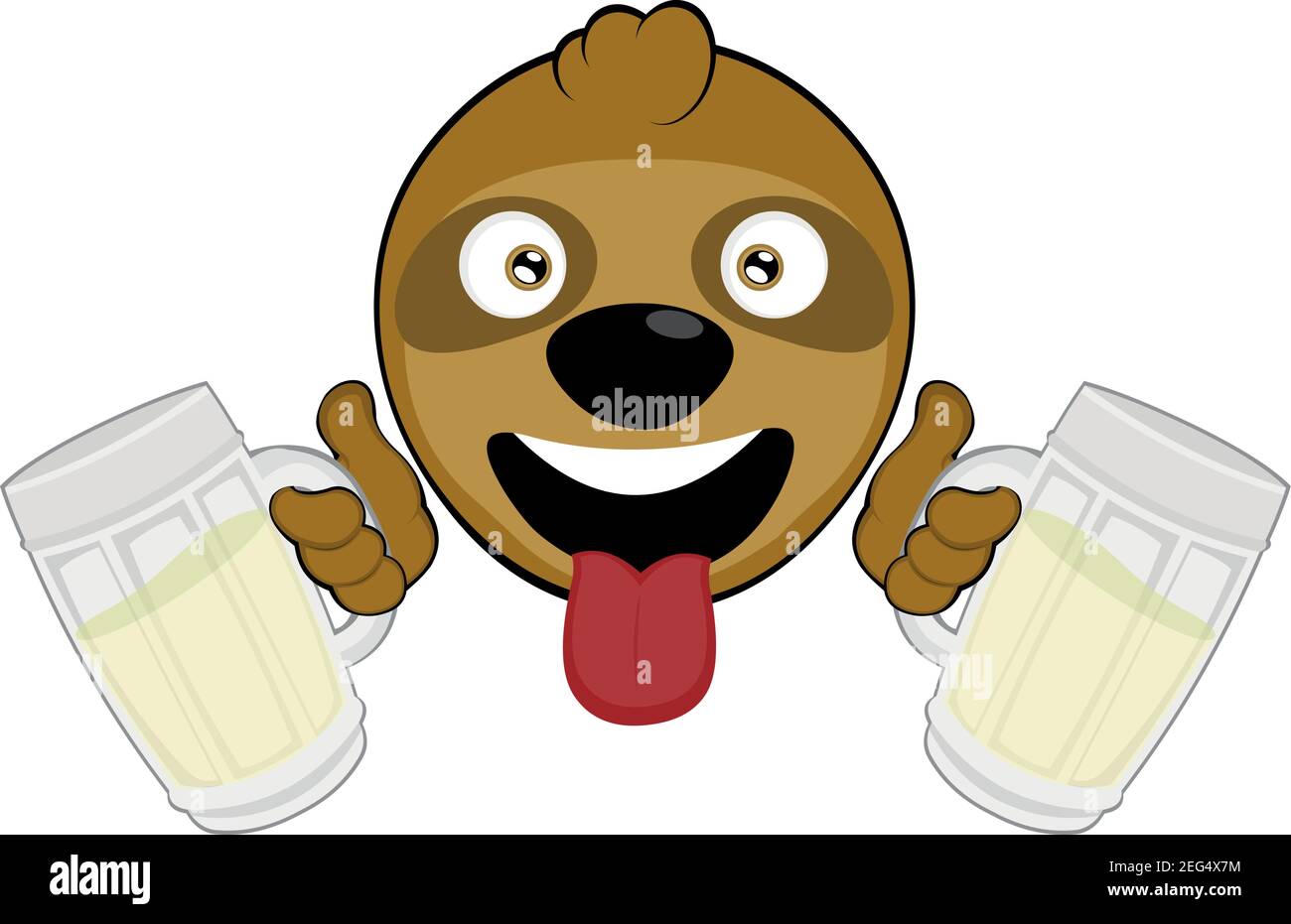 Vector illustration of the face of a sloth cartoon with beers Stock Vector