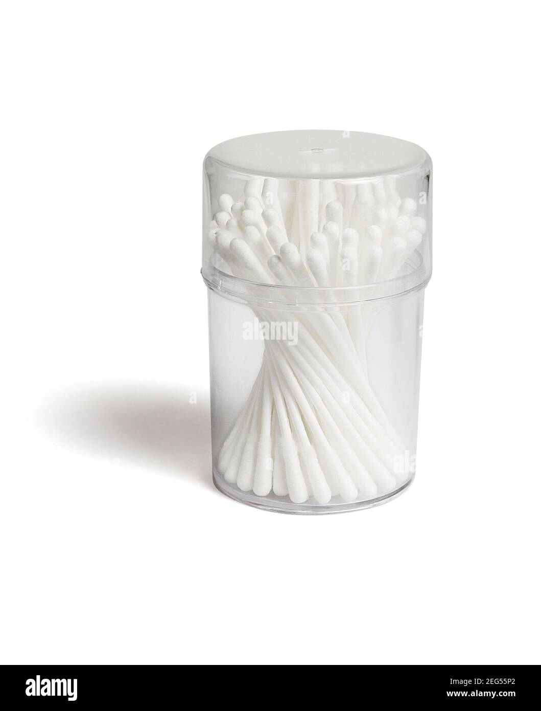 Cotton Buds in Plastic Container on White Background Stock Photo Alamy