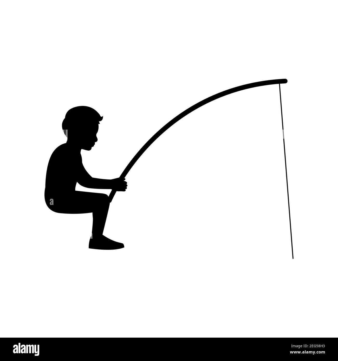 black silhouette design with isolated white background of boy fishing,vector  illstration Stock Vector Image & Art - Alamy