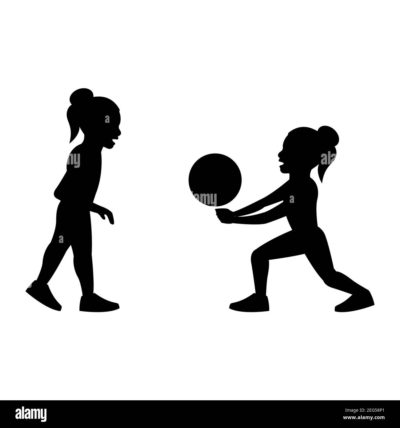 black silhouette design with isolated white background of boy and girl play volleyball,vector illstration Stock Vector
