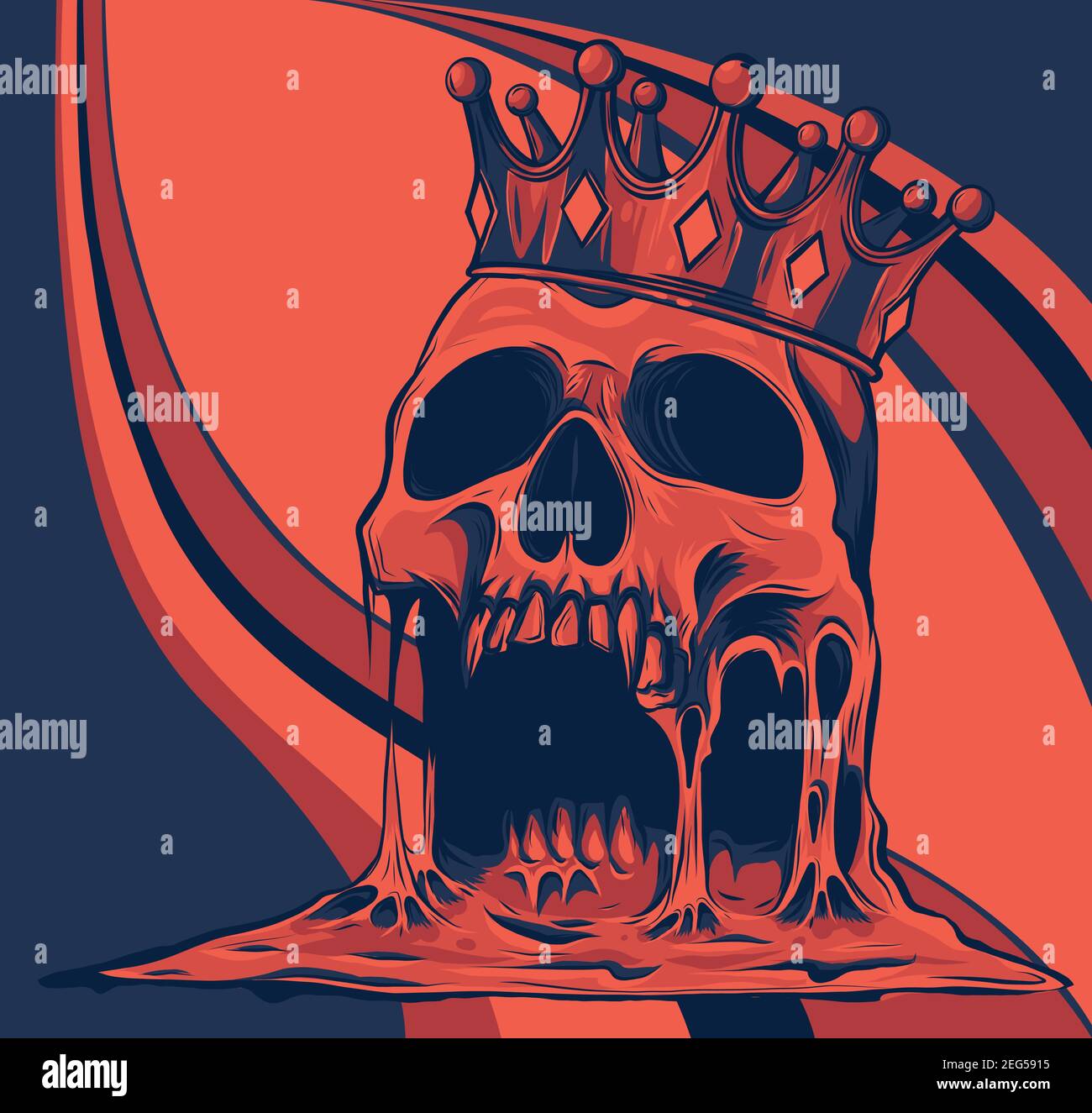 vector illustration with skull in crown on colored background Stock ...
