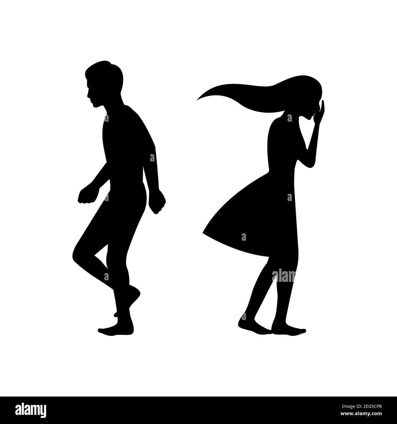 black silhouette design with isolated white background of couple breaking up,vector illstration
