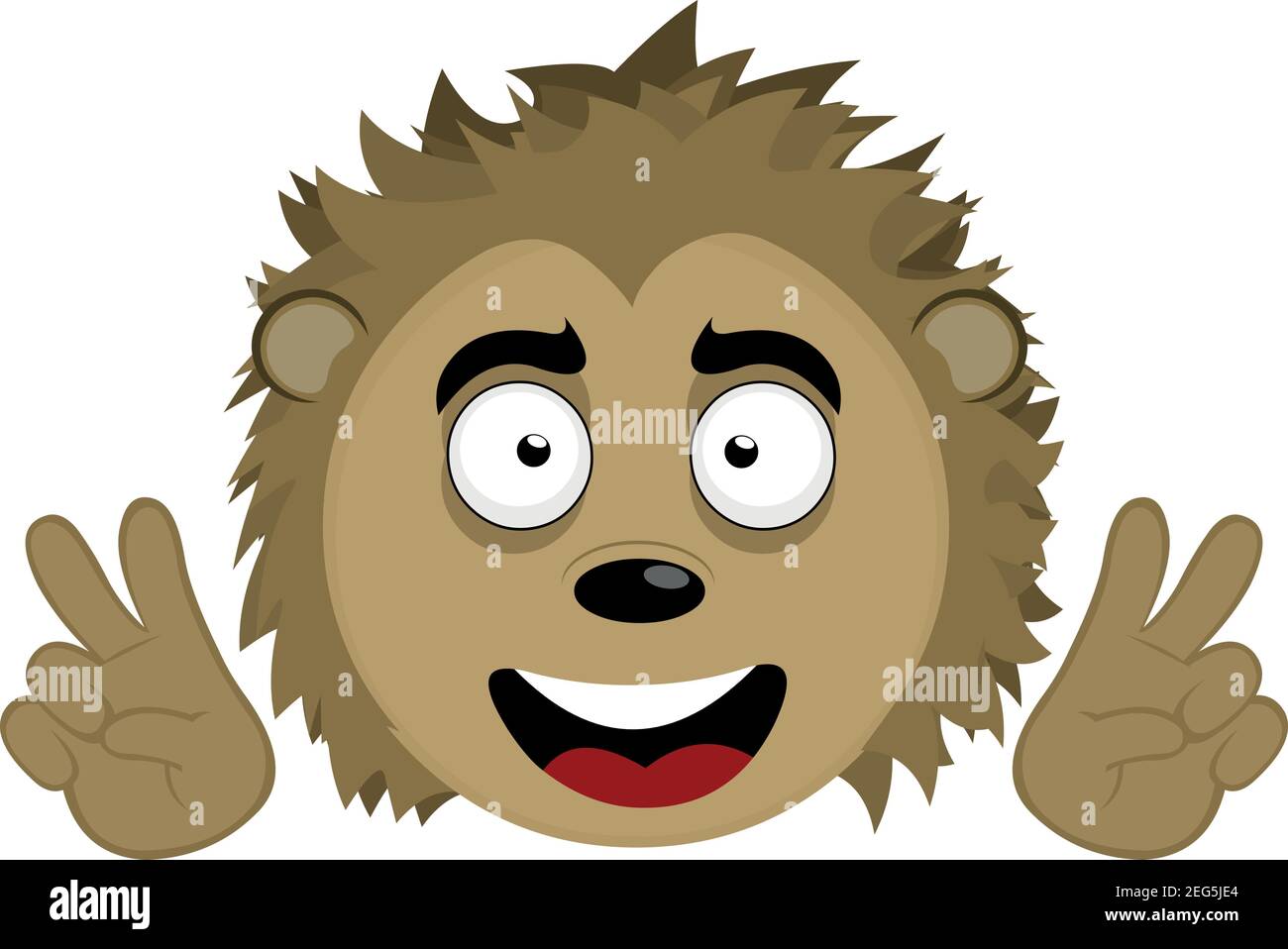 Vector emoticon cartoon of a porcupine's head with a happy expression, sticking out his tongue and a gesture of his hands of love and peace Stock Vector