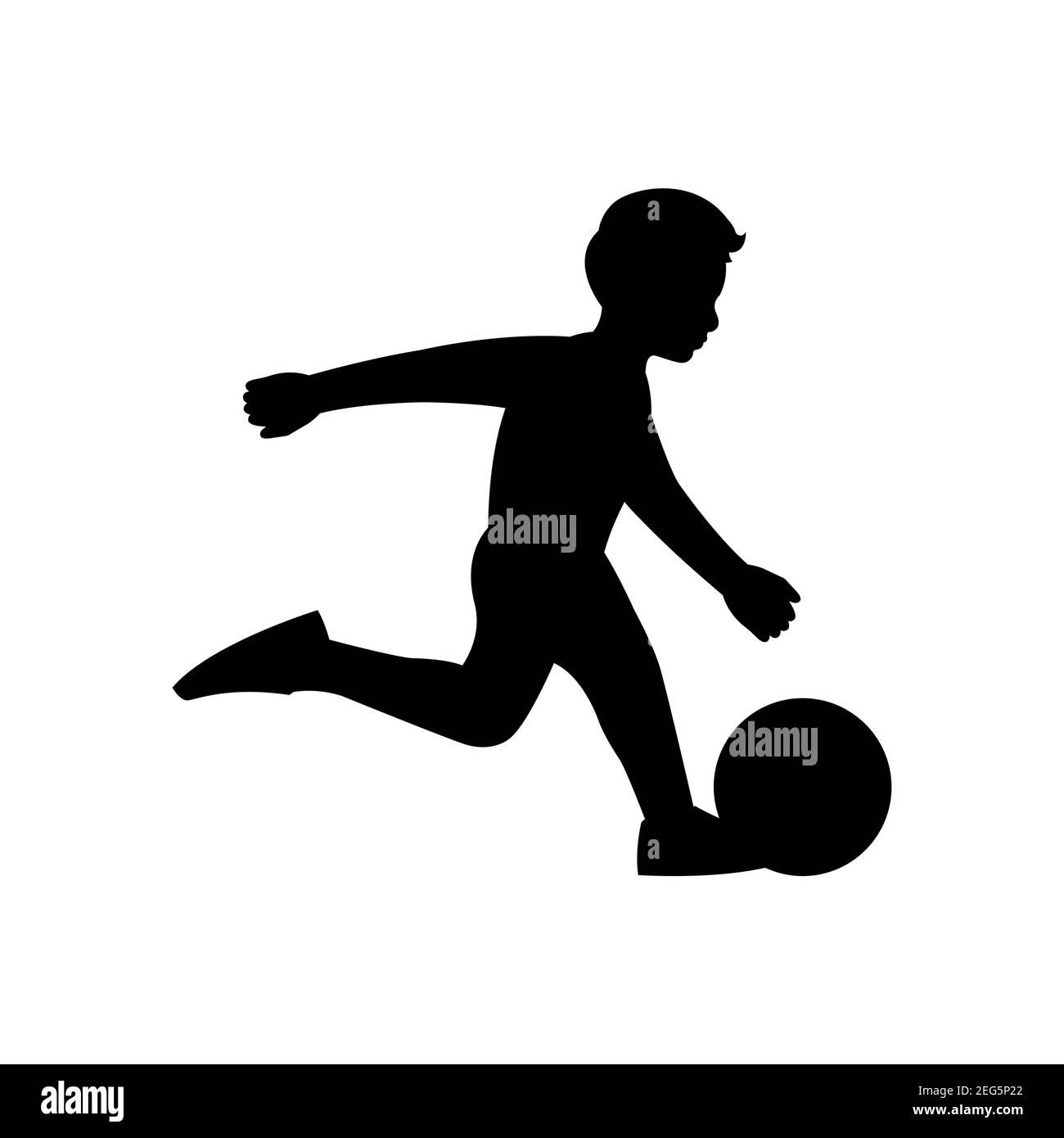 black silhouette design with isolated white background of boyboy playing football,vector illstration Stock Vector