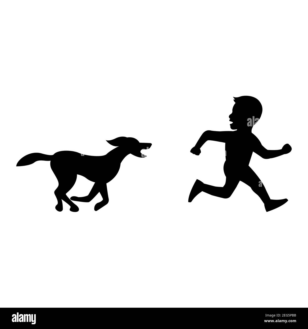 black silhouette design with isolated white background of dog chasing boy,vector illstration Stock Vector