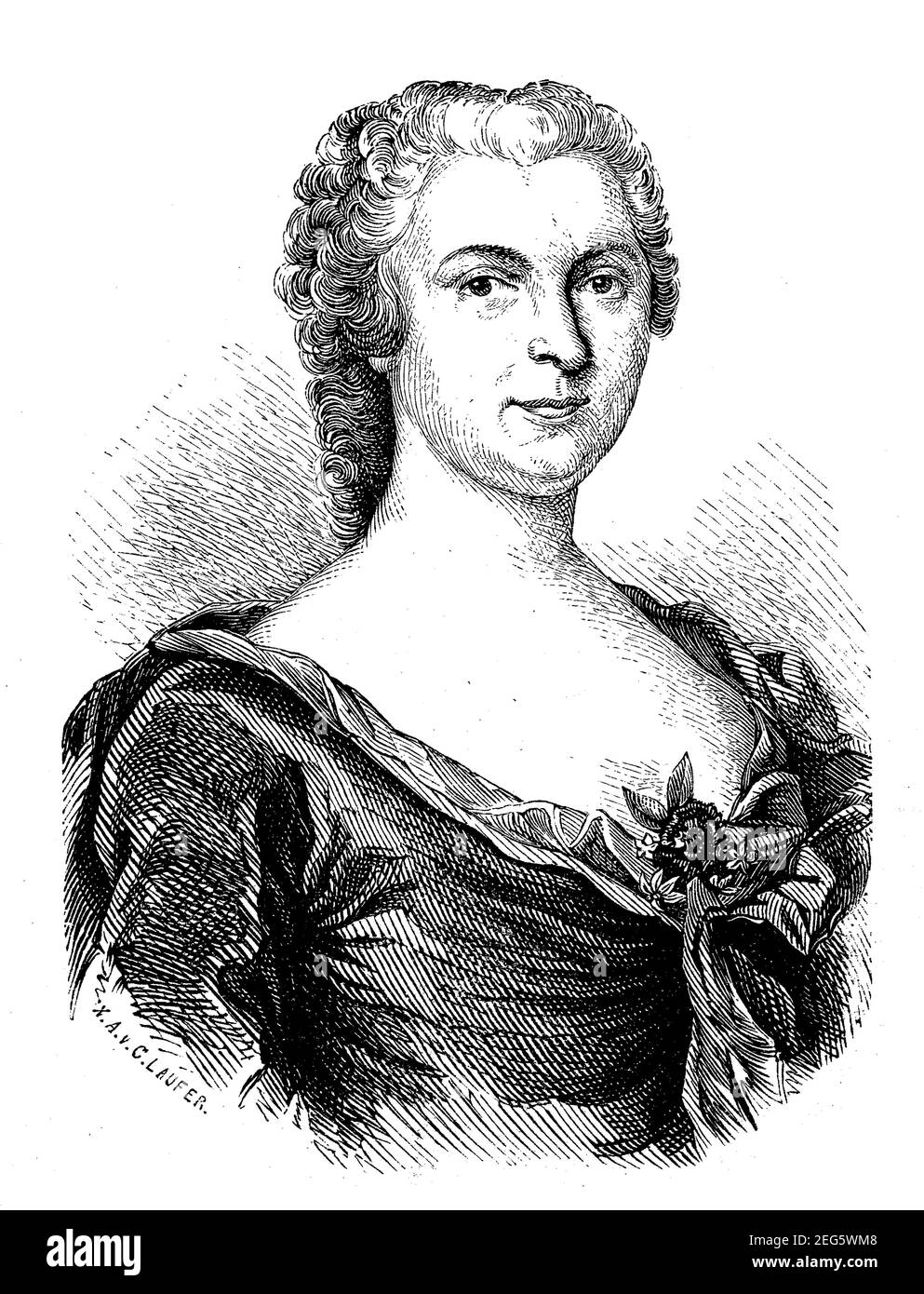 Luise Adelgunde Victorie Gottsched, née Kulmus, April 11, 1713 - June 26, 1762, a German writer in the early age of the Enlightenment  /  Luise Adelgunde Victorie Gottsched, geb. Kulmus, 11. April 1713 - 26. Juni 1762, eine deutsche Schriftstellerin im fruehen Zeitalter der Aufklaerung, Historisch, historical, digital improved reproduction of an original from the 19th century / digitale Reproduktion einer Originalvorlage aus dem 19. Jahrhundert, Stock Photo