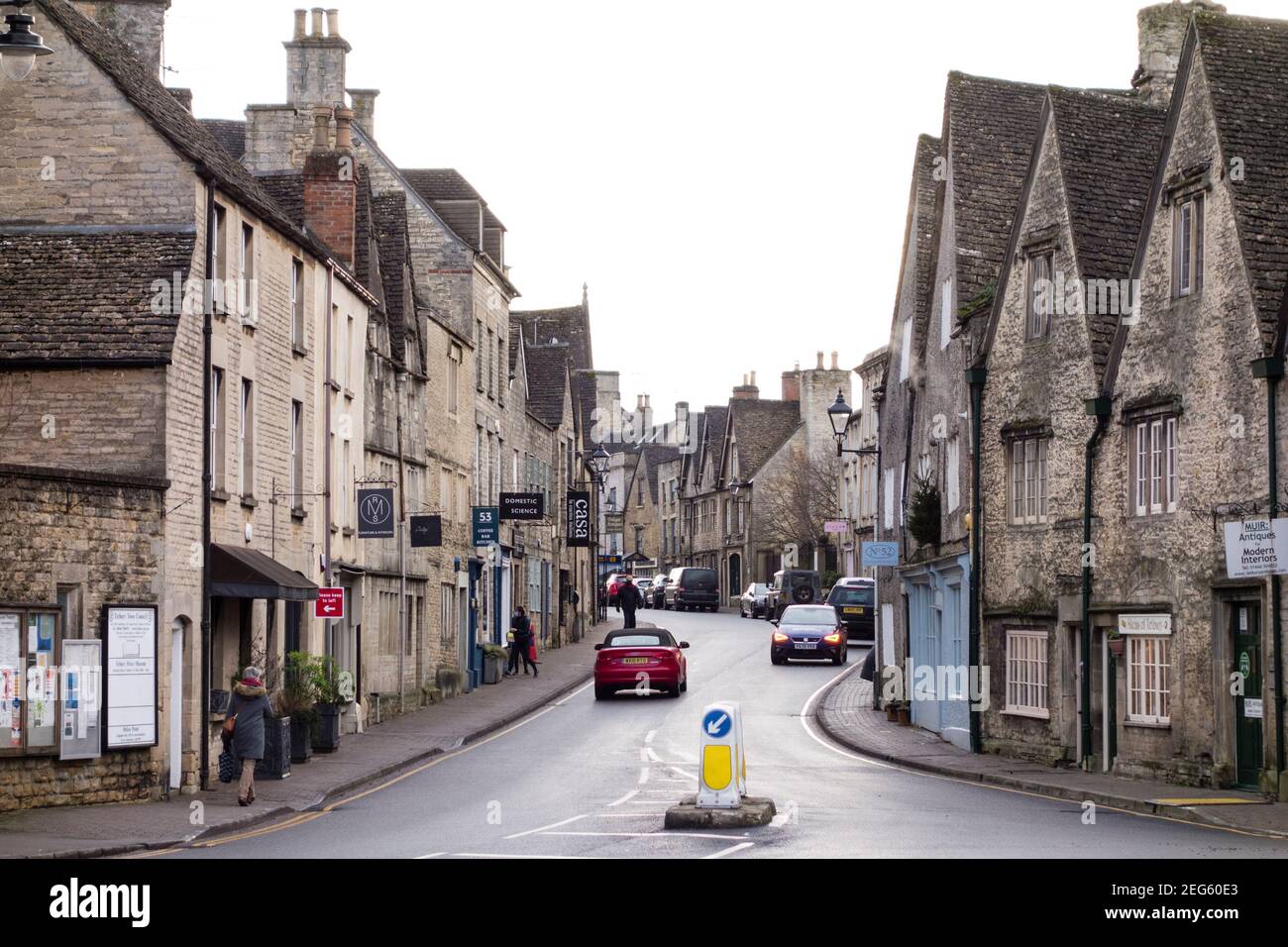 Long Street of Cotswold Market Town Tetbury, Gloucestershire, UK Stock Photo