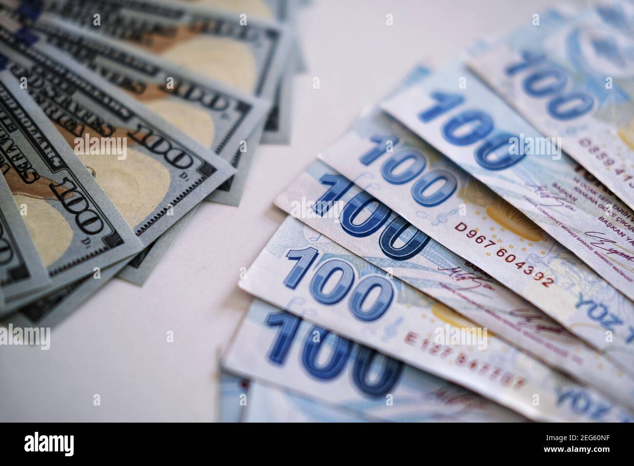 Lira and usd 100 banknotes Stock Photo - Alamy