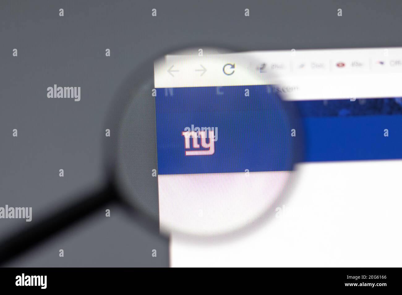 New York, USA - 15 February 2021: New York Giants website in browser with company logo, Illustrative Editorial Stock Photo