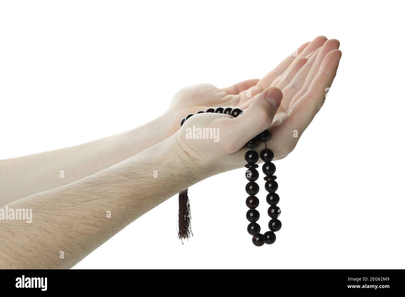Male hands hold prayer beads, isolated on white background Stock Photo ...