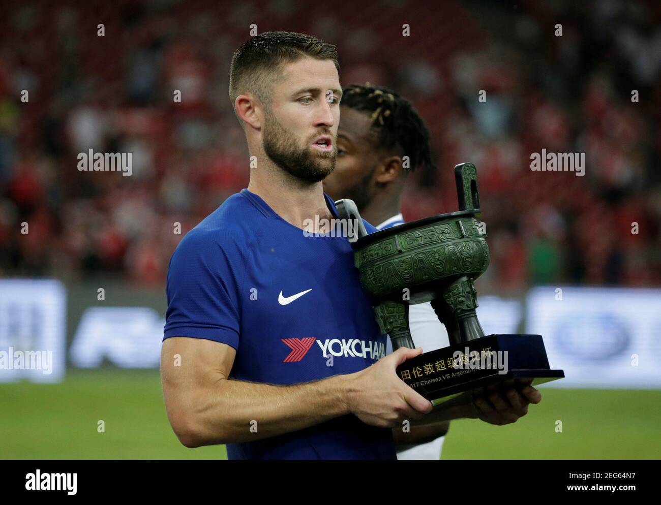 Soccer Football - Arsenal v Chelsea - Pre Season Friendly - June 22, 2017   Chelsea's Gary Cahill with trophy at the end of the match    REUTERS/JASON LEE Stock Photo