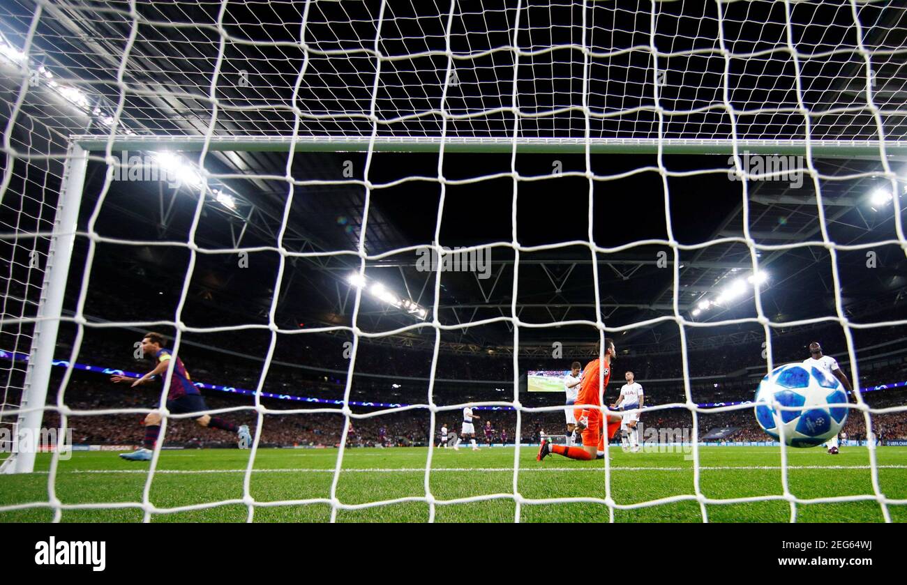 Soccer Football - Champions League - Group Stage - Group B - Tottenham Hotspur v FC Barcelona - Wembley Stadium, London, Britain - October 3, 2018  Barcelona's Lionel Messi scores their third goal     REUTERS/Eddie Keogh Stock Photo