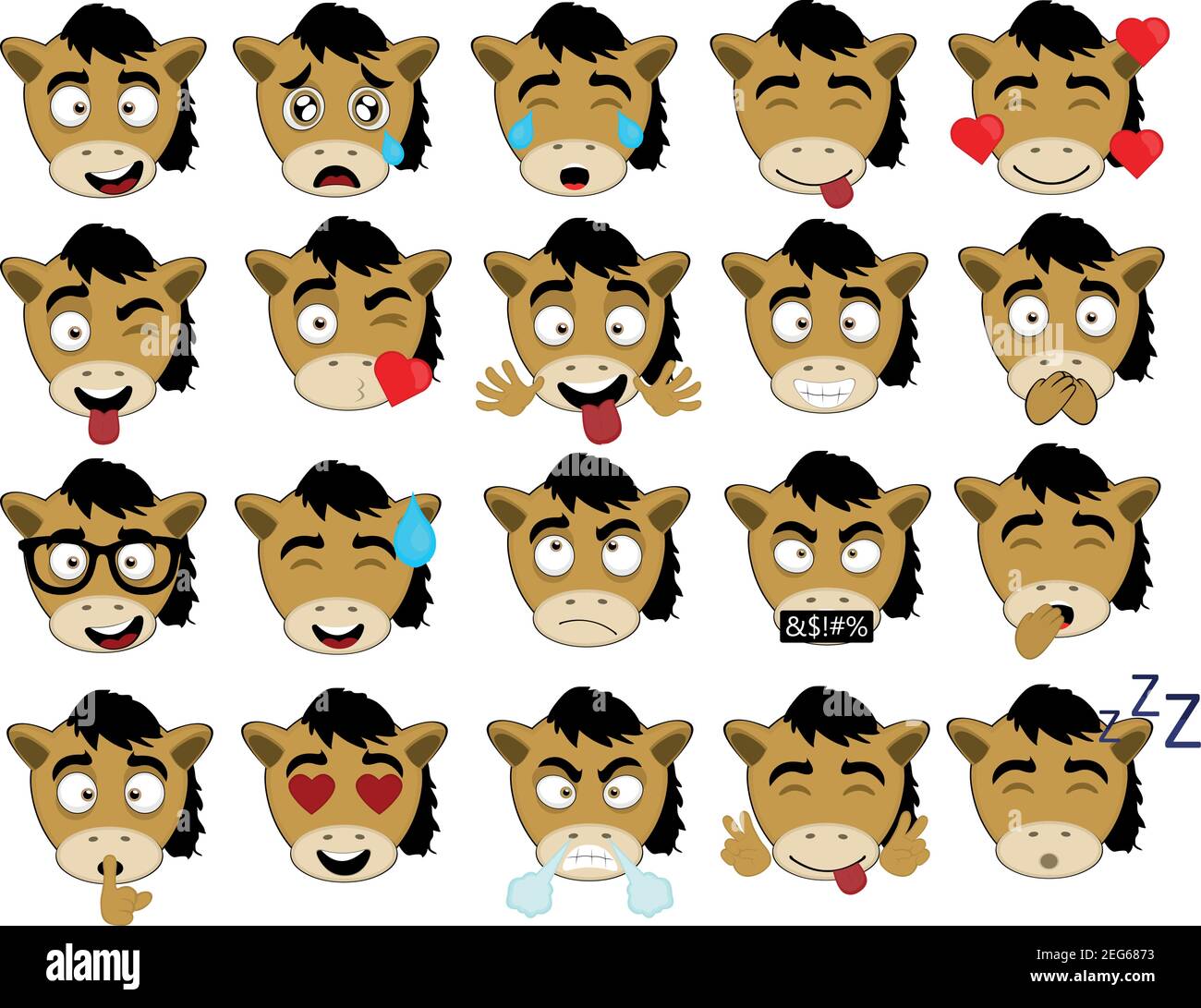 Vector illustration of cartoon horse face expressions Stock Vector