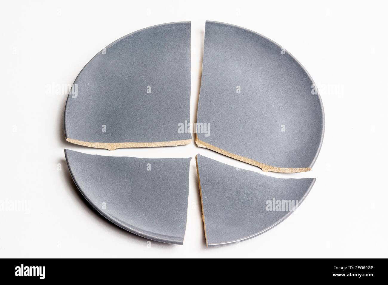 Gray broken plate , studio shot Stock Photo