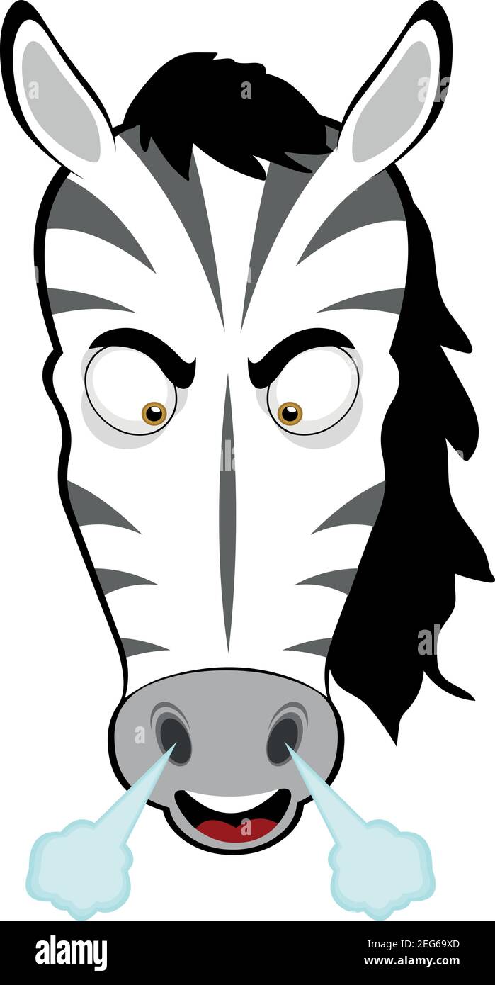 Vector emoticon illustration cartoon of a zebra´s head with angry expression coming out of nose smoke Stock Vector