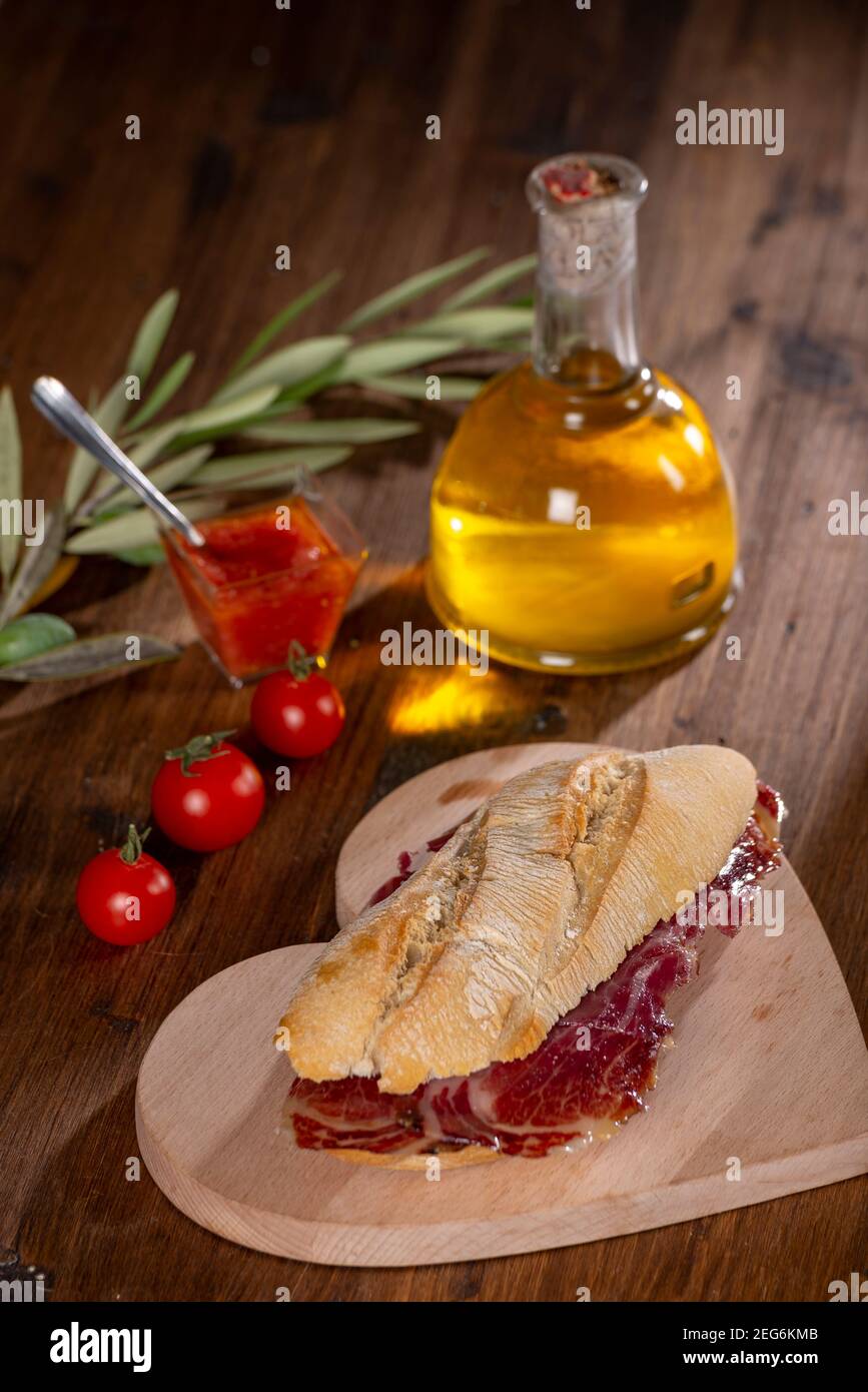 Iberian ham sandwich typical of Spain Stock Photo Alamy