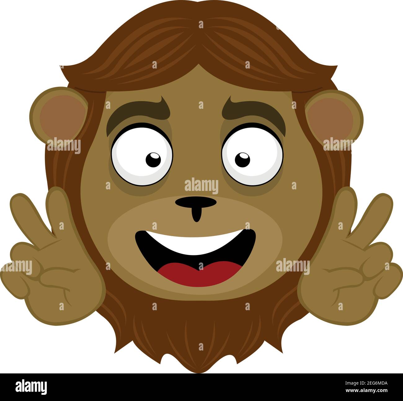 Vector emoticon  illustration cartoon of a lion's head with a happy expression and a gesture of his hands making a peace sign Stock Vector