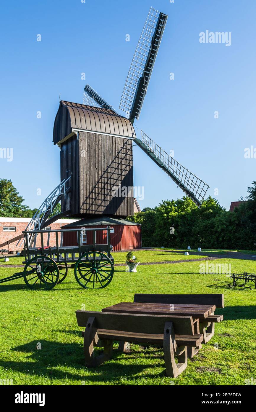 Post mill in Dornum, East Frisia, Lower Saxony, Germany Stock Photo