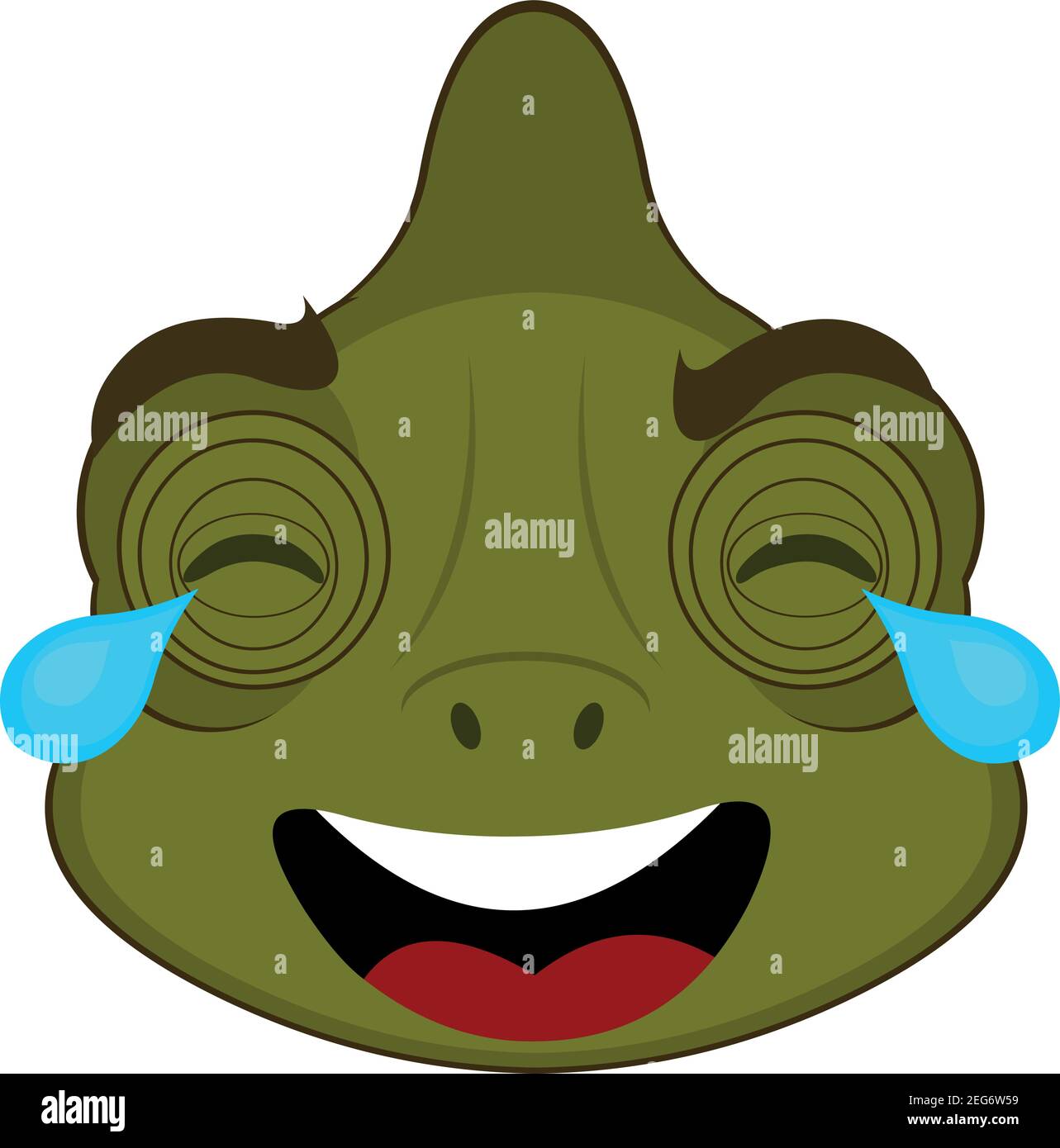 Vector emoticon illustration cartoon  of a chameleon´s head with a happy expression , eyes closed and tears of joy Stock Vector