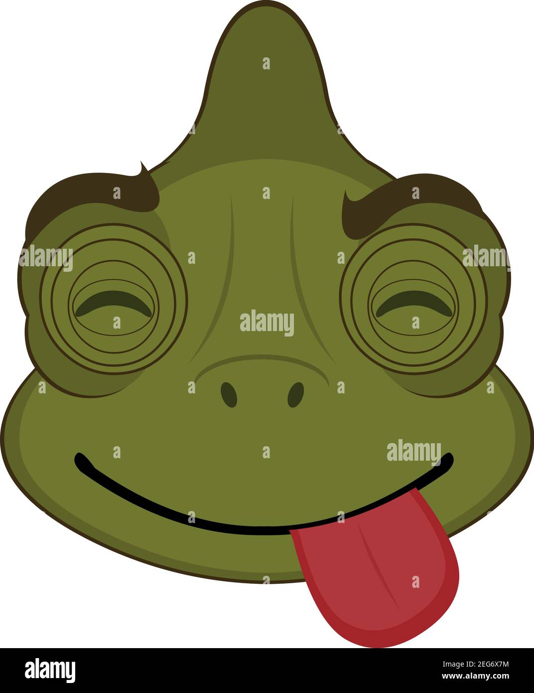 Vector emoticon  illustration cartoon of a chameleon's head with a joyful expression of pleasure with its eyes closed and sticking out its tongue Stock Vector