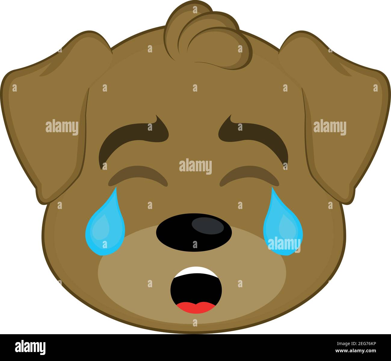 Vector emoticon illustration of the face of a cartoon dog crying and with tears falling from his eyes Stock Vector
