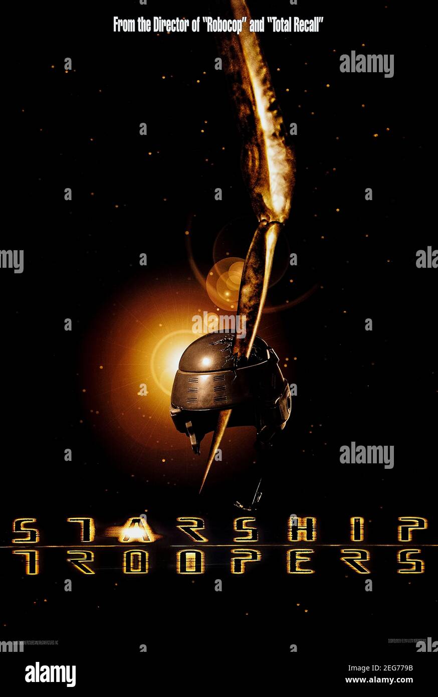 Starship Troopers (1997) directed by Paul Verhoeven and starring Casper Van Dien, Denise Richards, Dina Meyer and Neil Patrick Harris. No holds barred adaptation of Robert A. Heinlein's novel about a future militaristic and fascist human federation at war with giant alien insects bought to you by the writers and director of Robocop. Stock Photo
