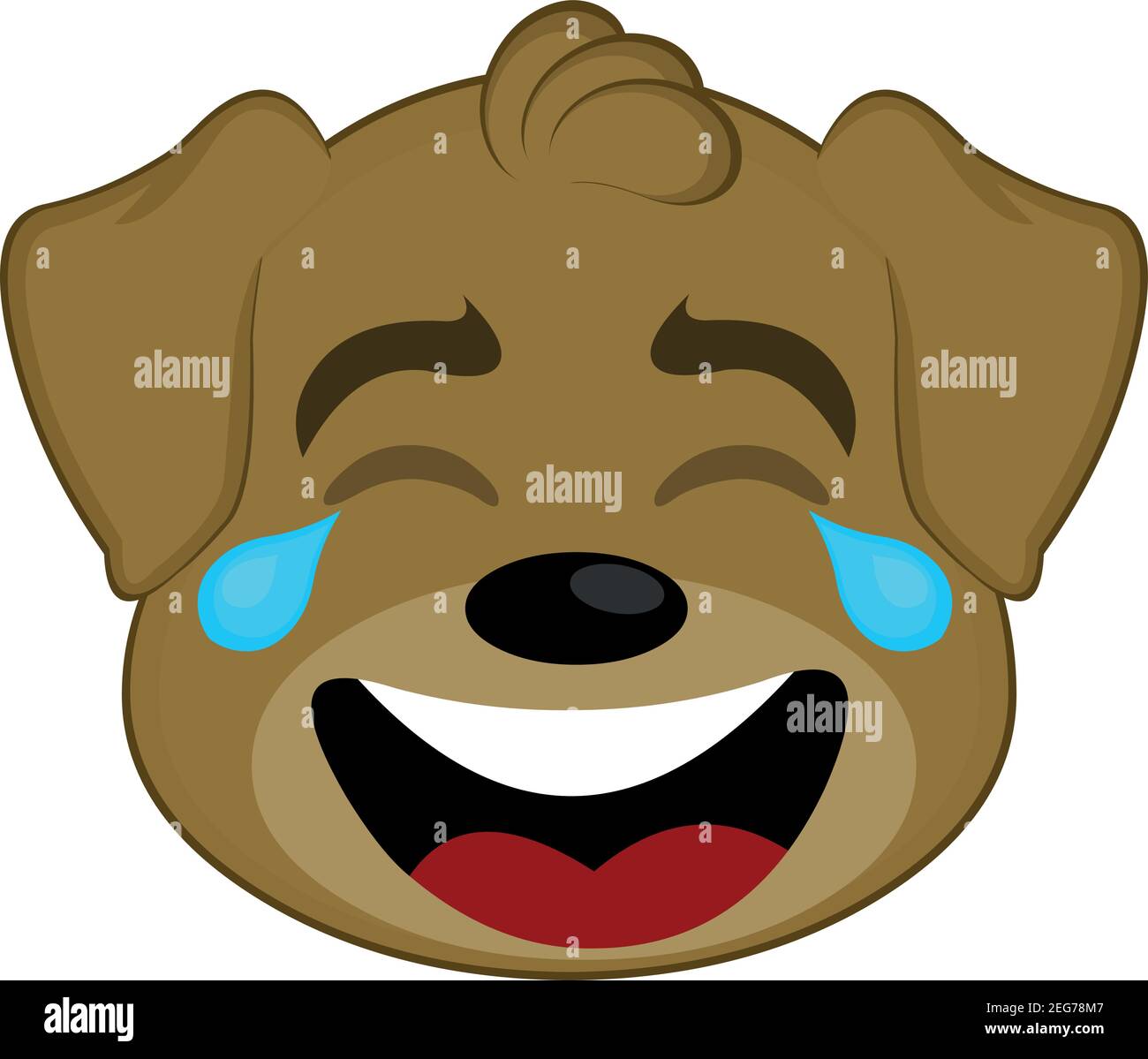 Vector emoticon illustration of a cartoon dog's face with tears of joy Stock Vector