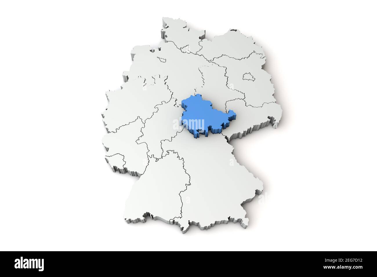 Map of Germany showing Thuringia region. 3D Rendering Stock Photo