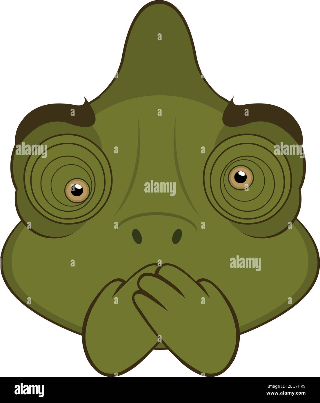 Vector emoticon illustration cartoon of a chameleon´s head with hands over his mouth, silence concept Stock Vector